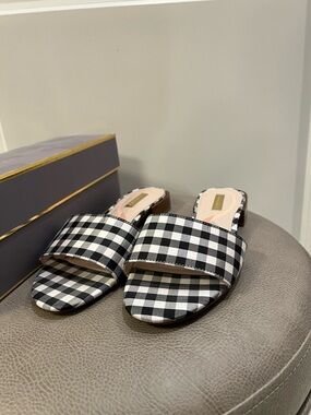Louise et Cie Black & White Gingham Slide Mules